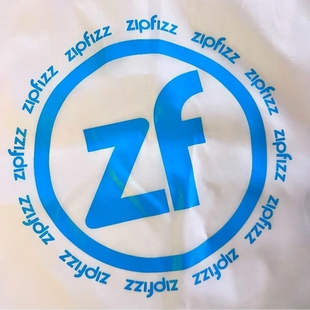 NWOT Zipfizz lightweight white with blue logo and black straps nylon backpack